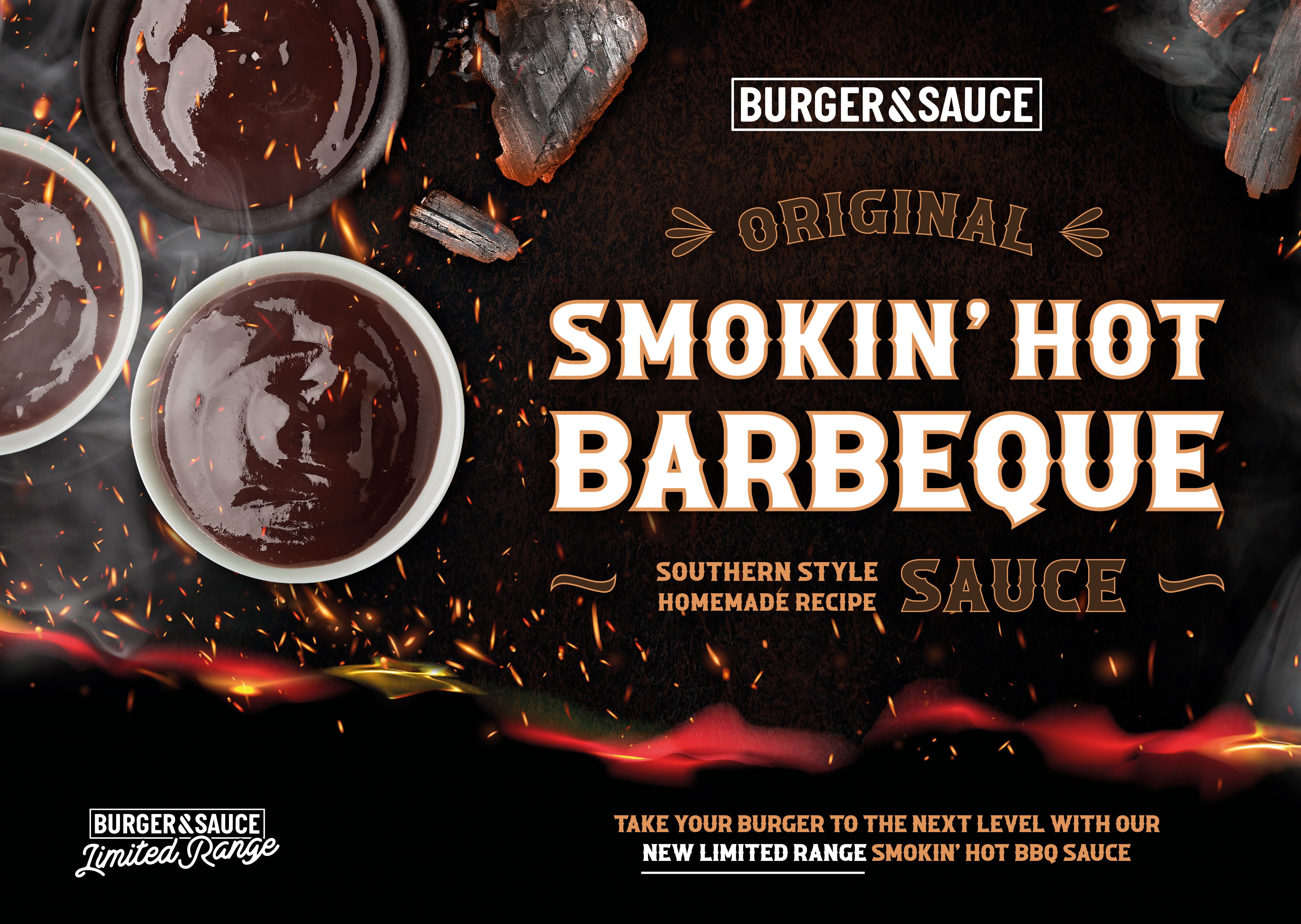 burger and sauce bbq smokin hot sauce poster vrt