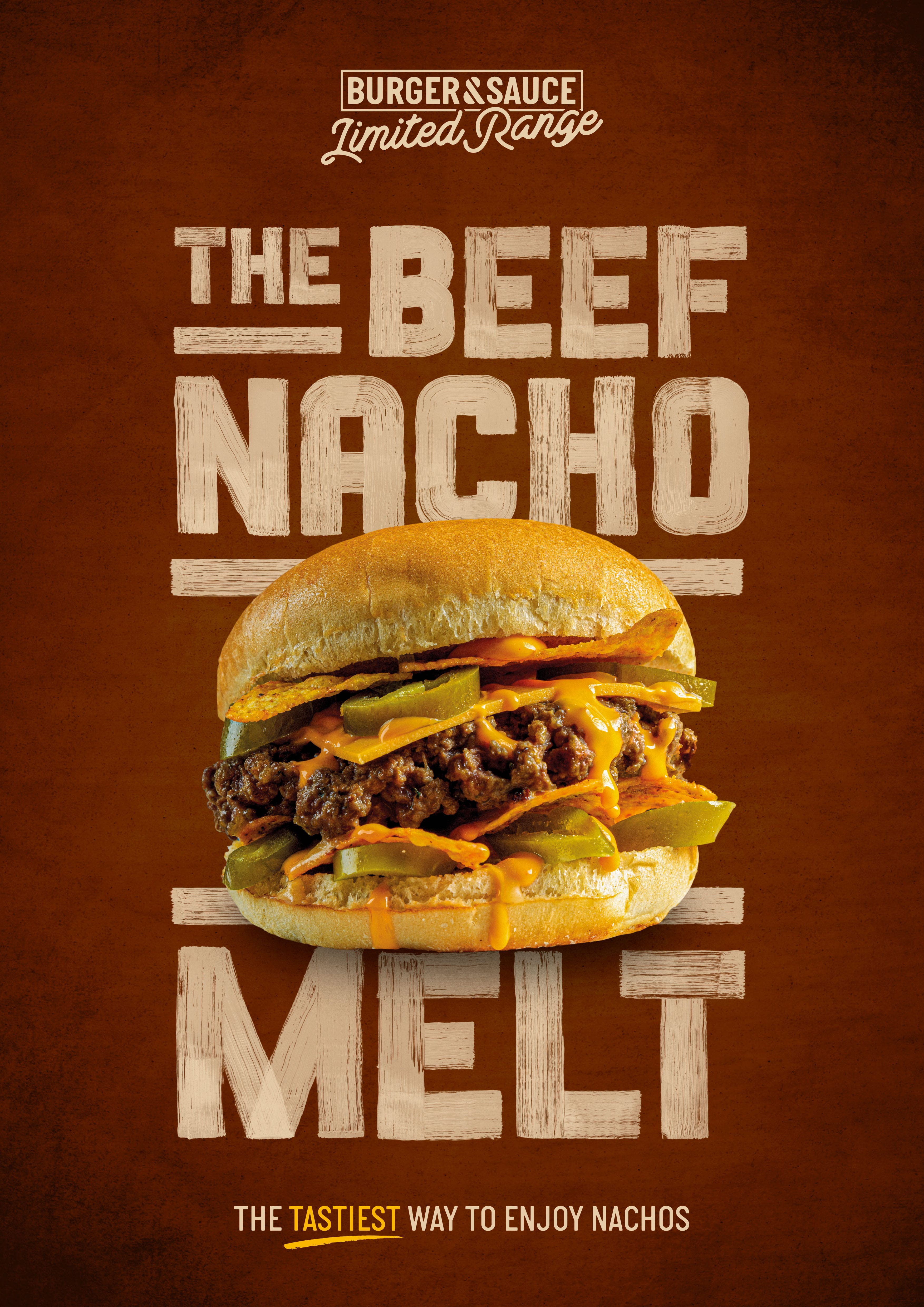 burger and sauce beef nacho melt burger poster