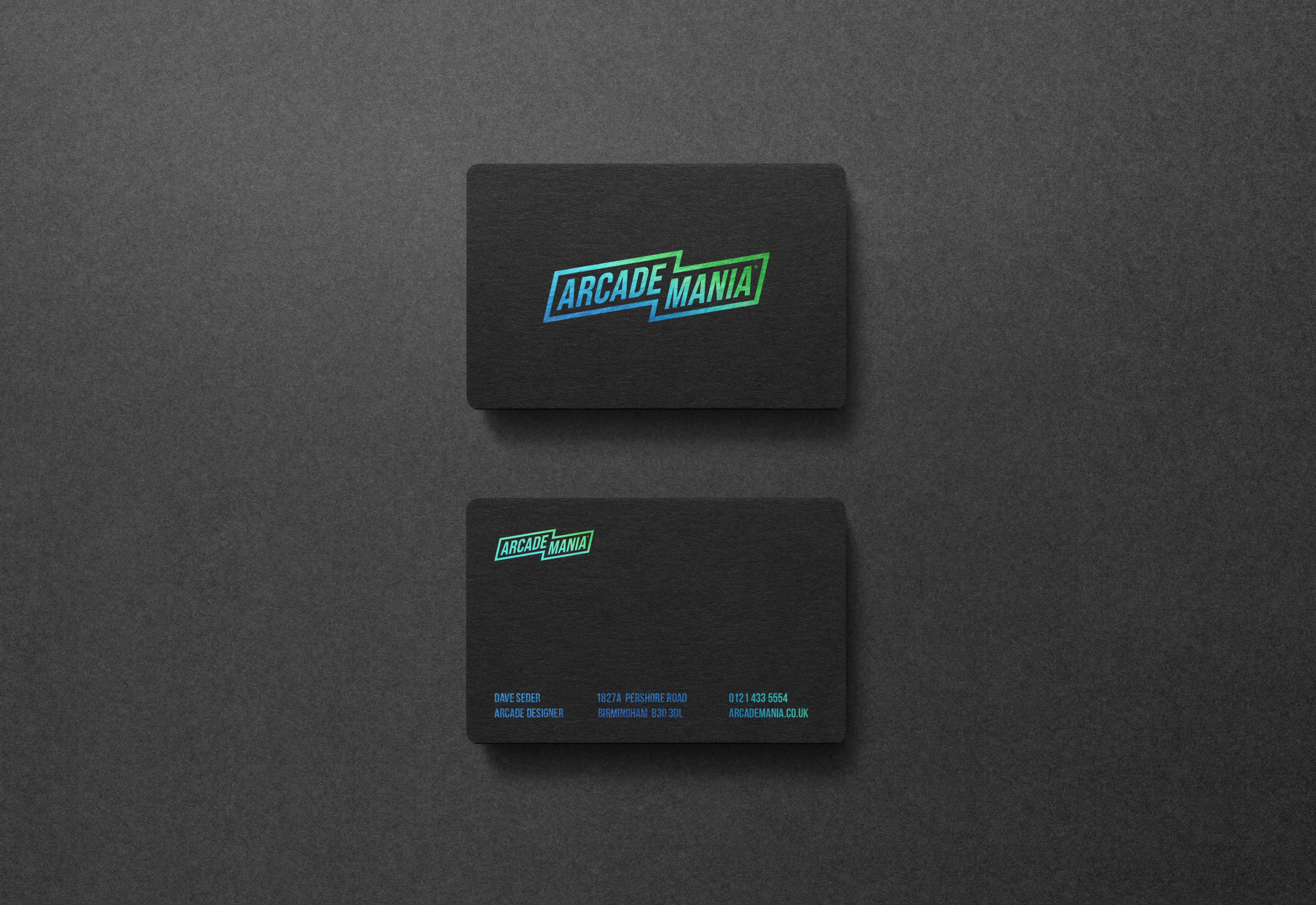 arcade mania business cards retro style front back 1