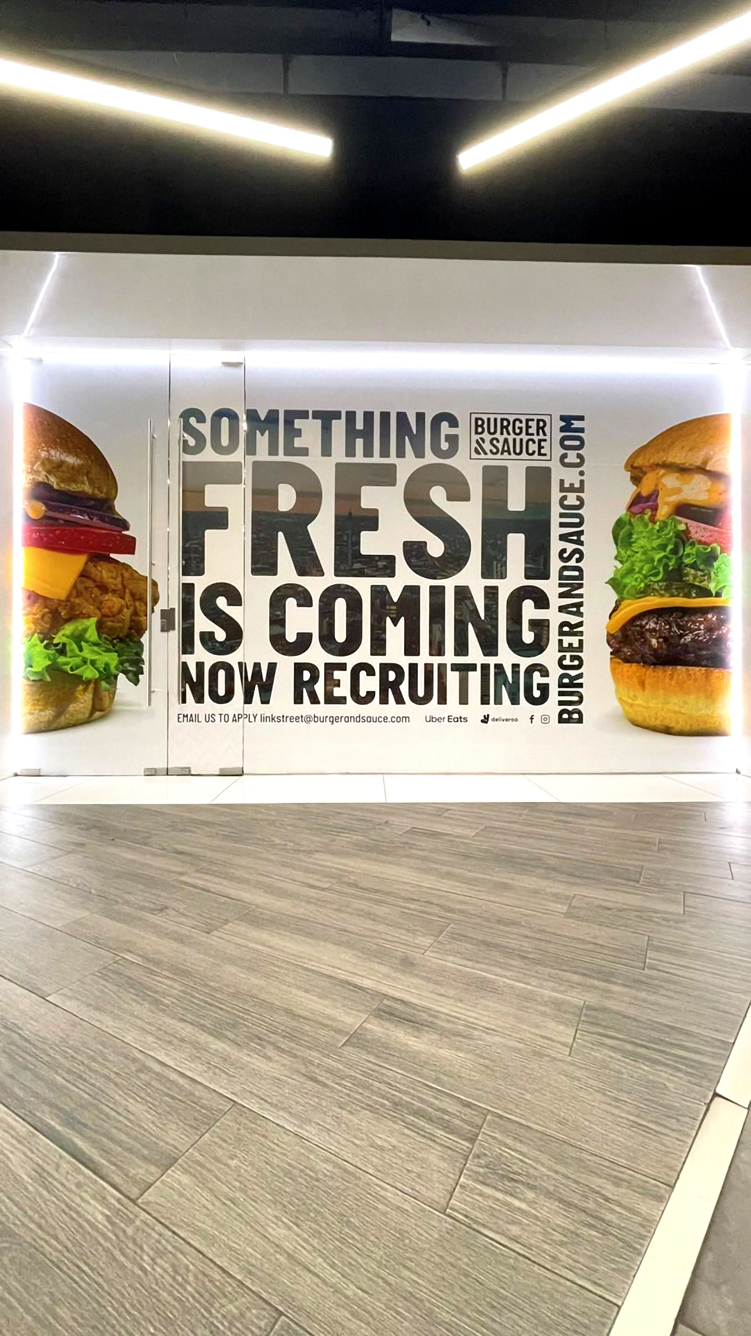 burger and sauce bullring store coming soon signage