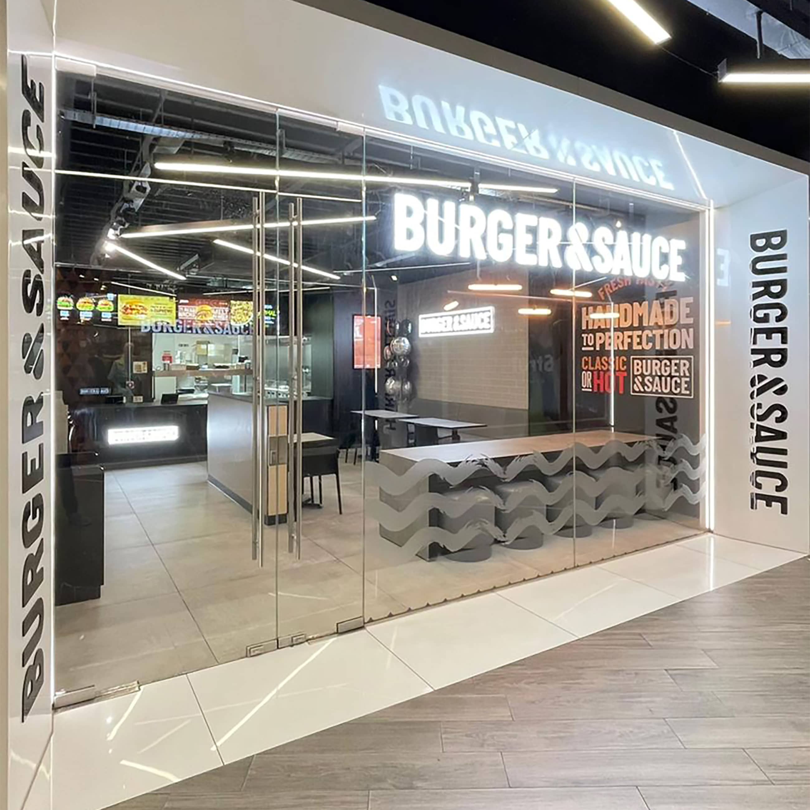 burger and sauce instore graphics front bullring sq