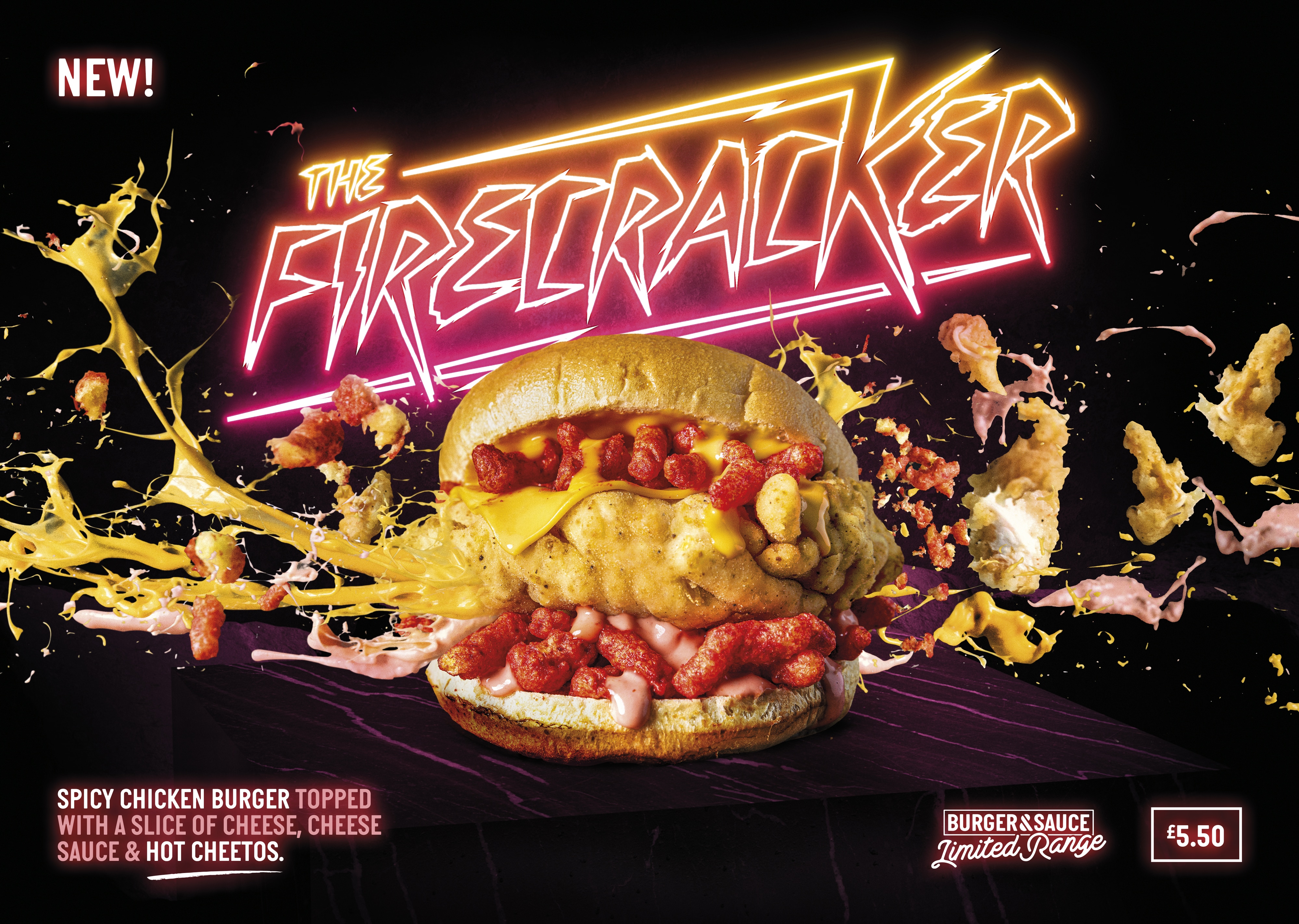 burger and sauce firecracker burger poster a3 landscape