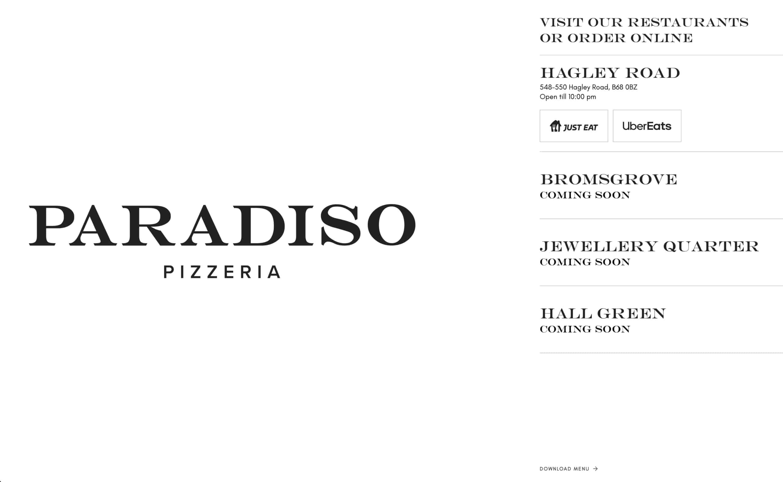 pizzeria paradiso website design
