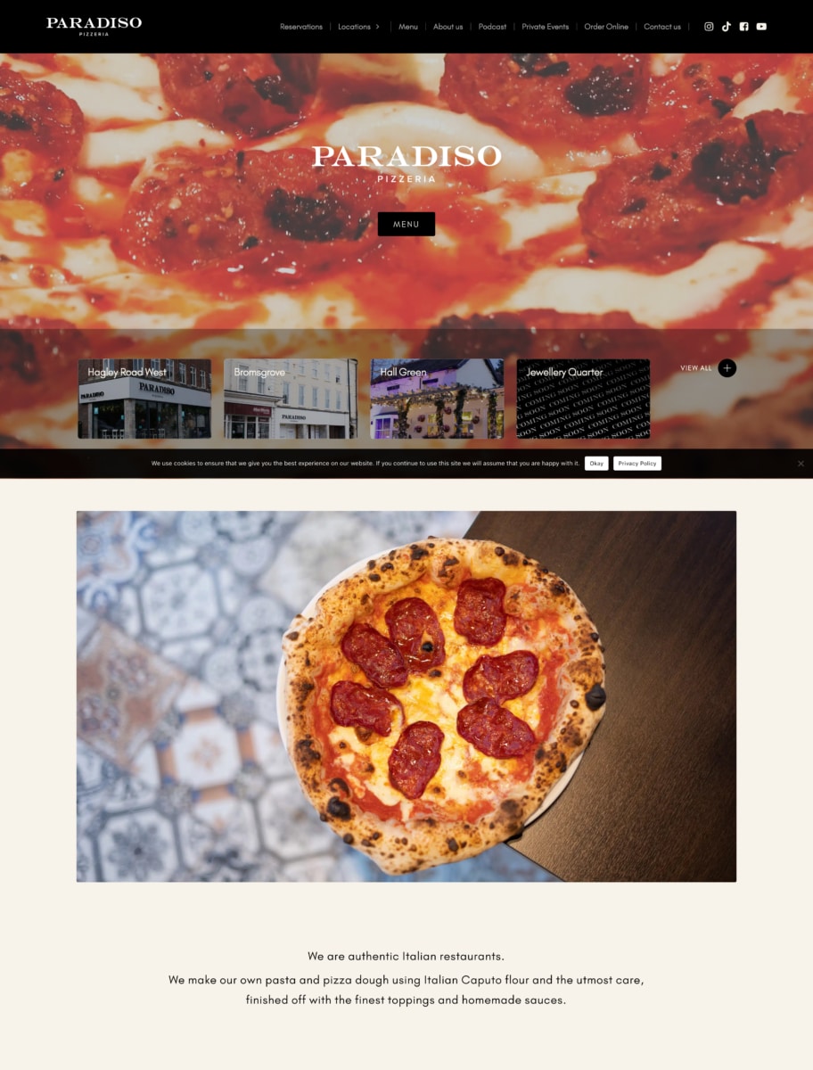 Paradiso Pizzeria Website Design